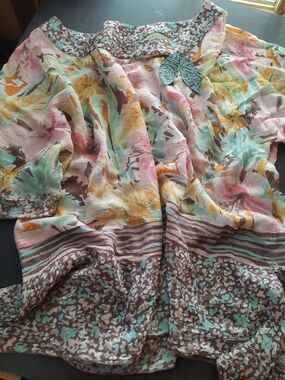 100% SILK CREPE Watercolor Floral Lightweight Blouse in Pastel Palette